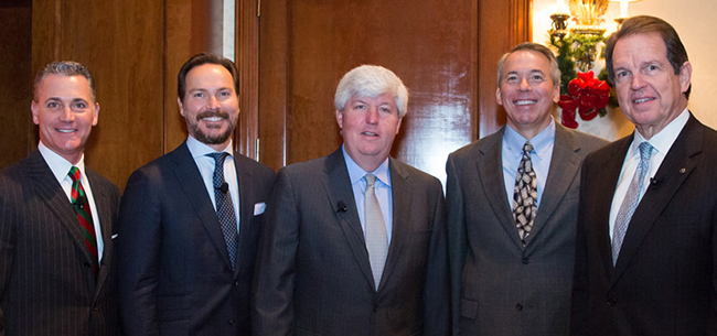 Chris Hanslik of BoyarMiller; Jonathan Brinsden with Midway; Allen H. Crosswell, with NewQuest Crosswell; Will Holder with Trendmaker Homes; and Welcome Wilson, Jr. with Welcome Group.