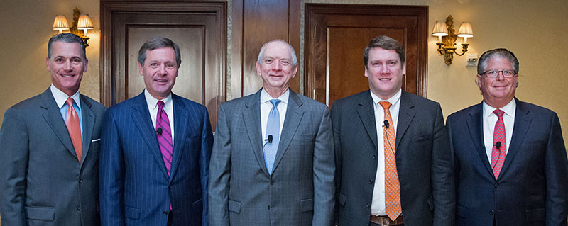 Chris Hanslik, BoyarMiller, with expert panelists Paul B. Murphy, Jr., CEO and president of Cadence Bancorp; Cliff Atherton, Ph.D., managing director with GulfStar Group; Rusty Guinn, deputy chief investment officer for Salient Partners; and Bill Boyar, BoyarMiller